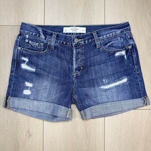 Abercrombie Fitch Womens Denim Shorts 4 W27 Distressed Cuffed Low Rise Blue